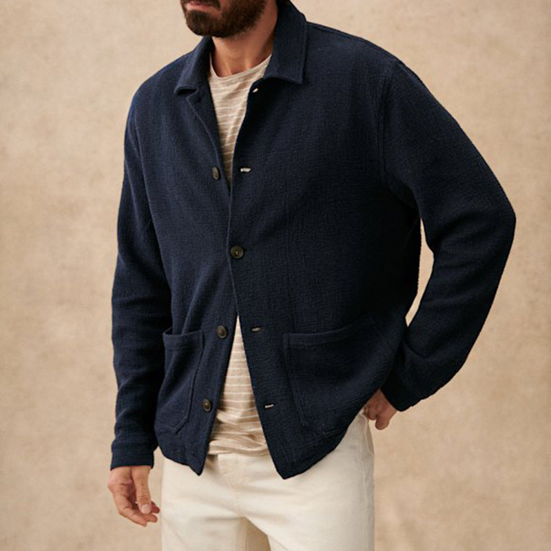 New Fallwinter Mens Casual Knitted Cardigan With A Lapel And Buttons