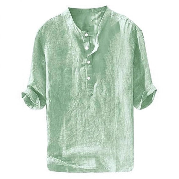 Mens Short-sleeved Loose-fit Linen Shirt