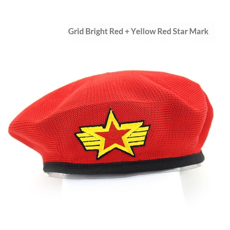 Childrens Star-themed Performance Beret Red Security Uniform Sailor Dance Cap Equestrian Hat