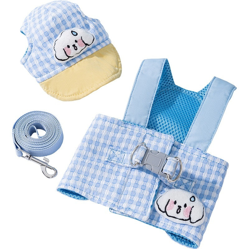 Pet Dog Cat Hat Outdoor Sunshade Anti-strangulation Hand Holding Rope Chest Strap