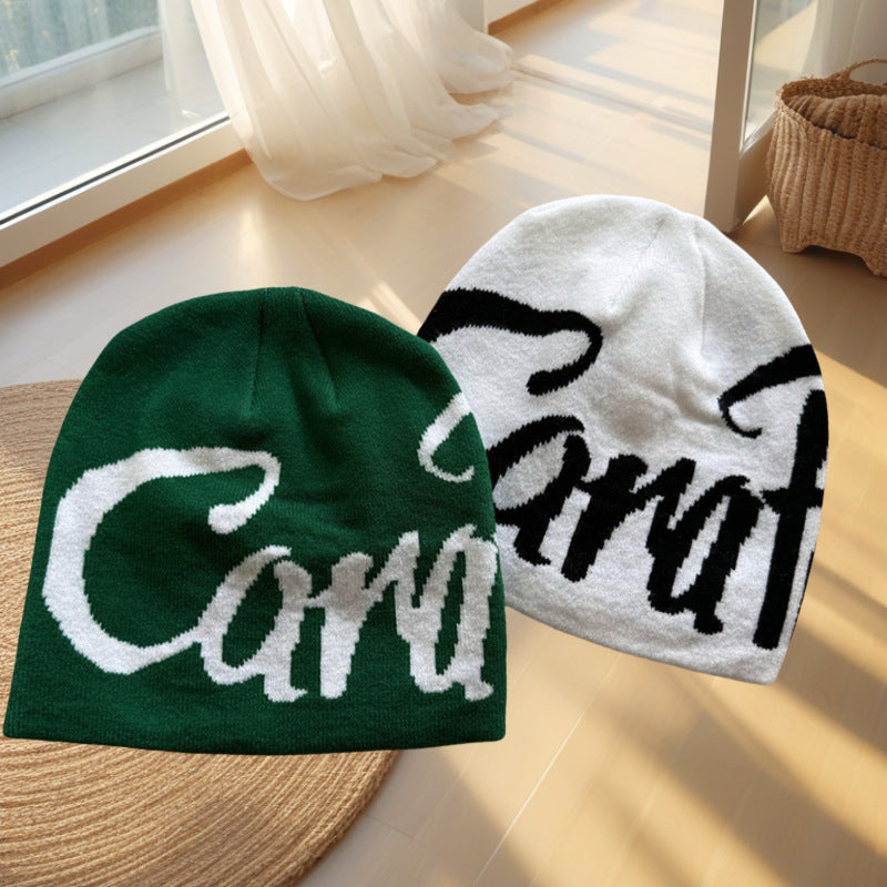 Lettered Knitted Beanie Warm Ear-Protecting Hat For Men