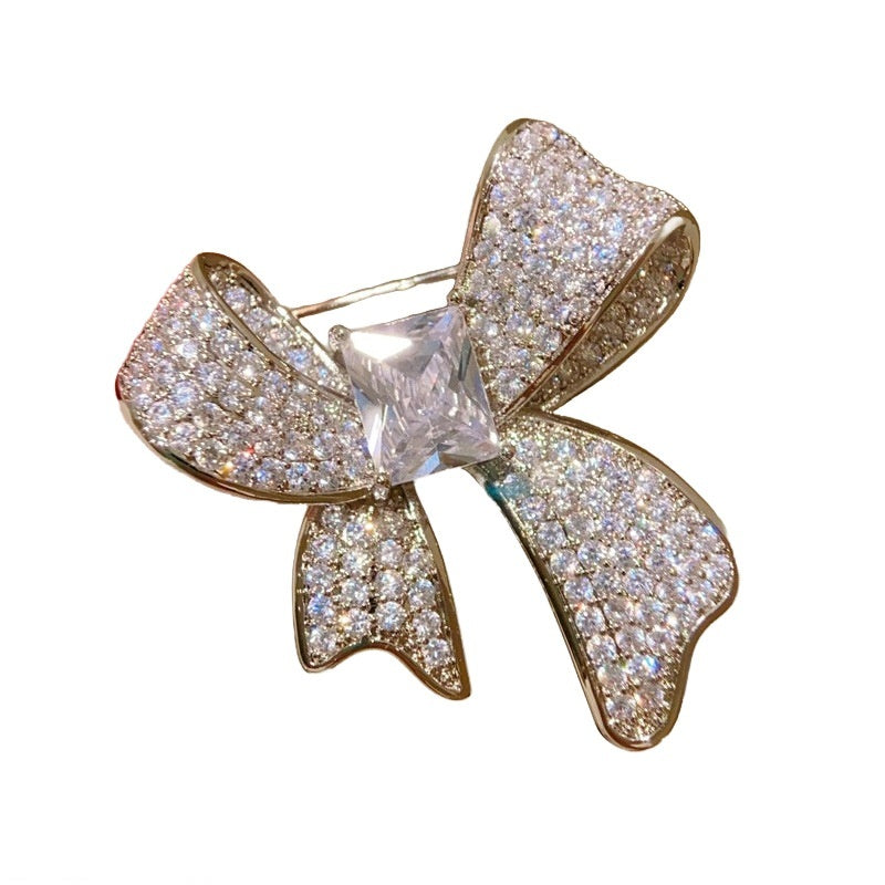 Light-luxury High-end Full-diamond Bow Brooch