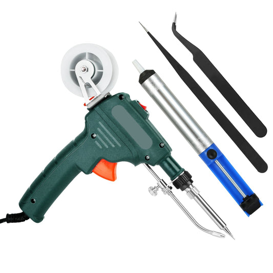 Lötkolben-Kit 5-in-1 Automatische Handlötpistole 60W Lötwerkzeug mit Halterung Entlötpumpe für Leiterplatten-Lötreparatur DIY