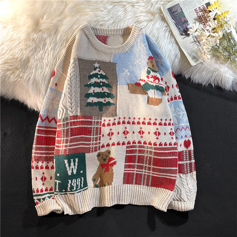 Sweater Men's Ins Trendy Round Neck Japanese-style Retro Hong Kong Style