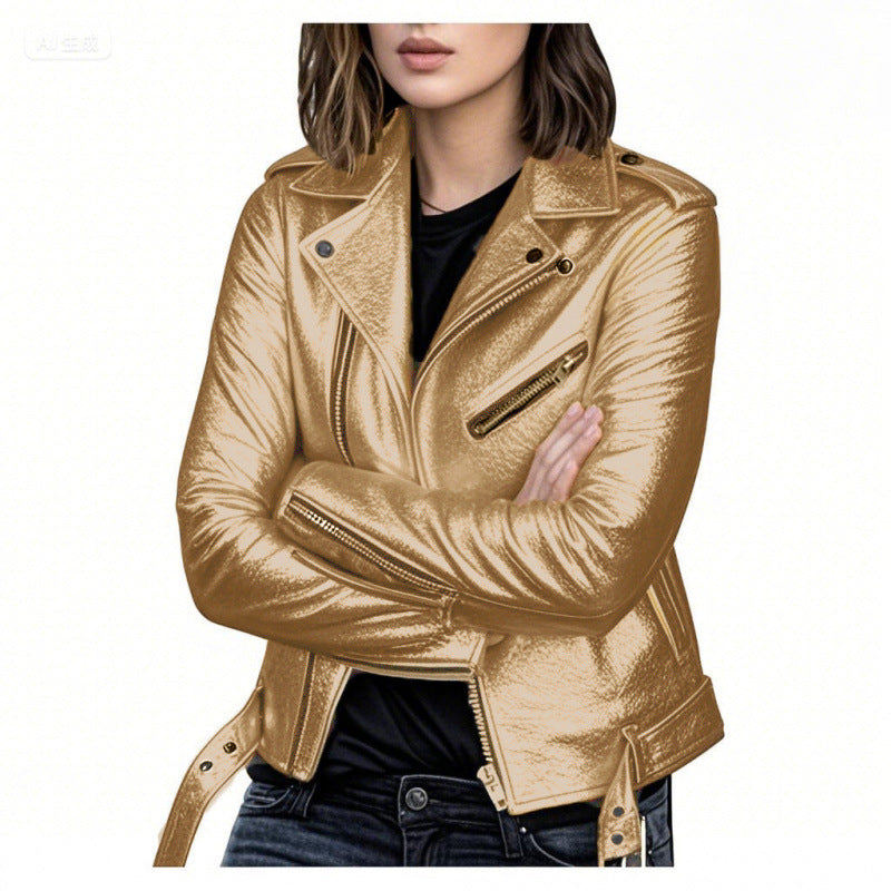 Women's Short Women's Leather Jacket Coat Jacket Pu