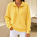 Autumn Solid-Color Stand-Neck Zippered Long-Sleeve Patchwork Womens Sweatshirt