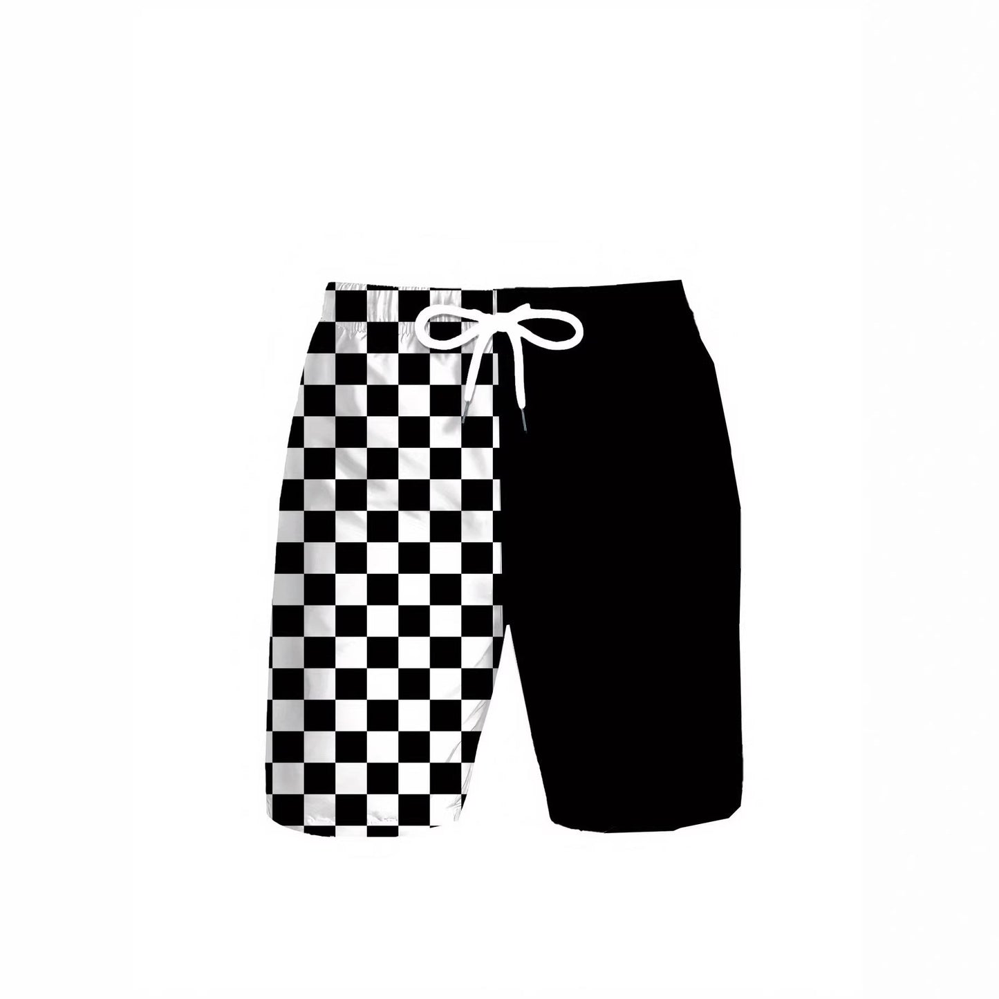 Checkered Two-tone Print Loose And Breathable Summer Shorts