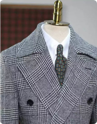 Autumn And Winter Men's Plaid Thick Warm Woolen Polo Coat