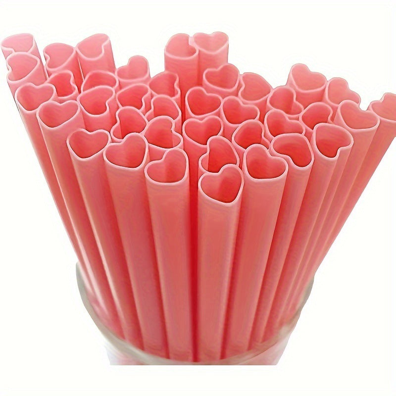 50 disposable heart-shaped pink straws