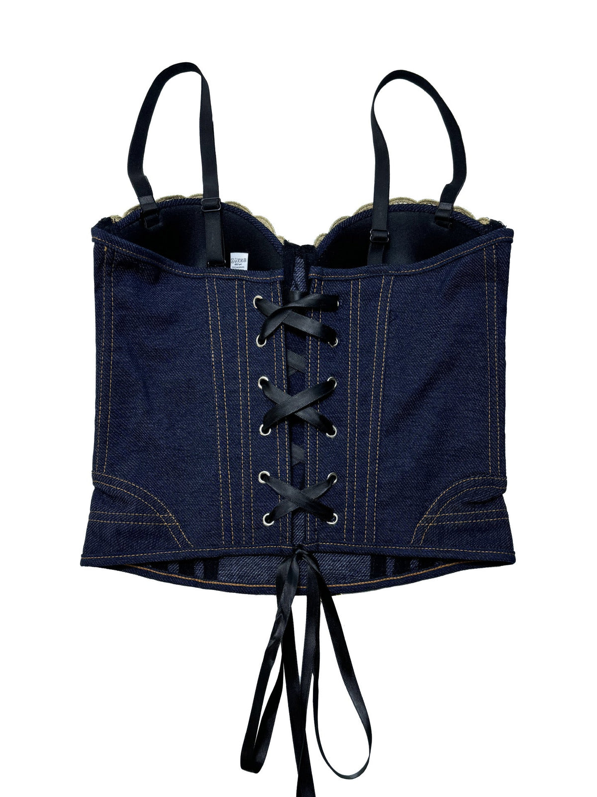 Fashionable Denim Lace-Up Drawstring Fishbone Corset Lace Camisole Versatile Slim-Fit Flattering Backless Top With Chest Pads For Outerwear