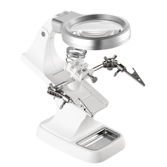 LED-Licht Lupen-Löthilfe 3X/4.5X mit 360° verstellbarem dritten Arm, Löt-Schraubstock