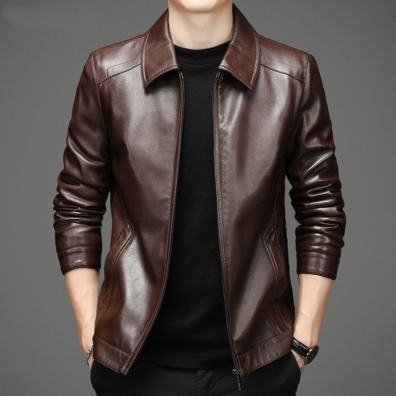 Thin Fleece-lined Soft Leather Jacket For Dad
