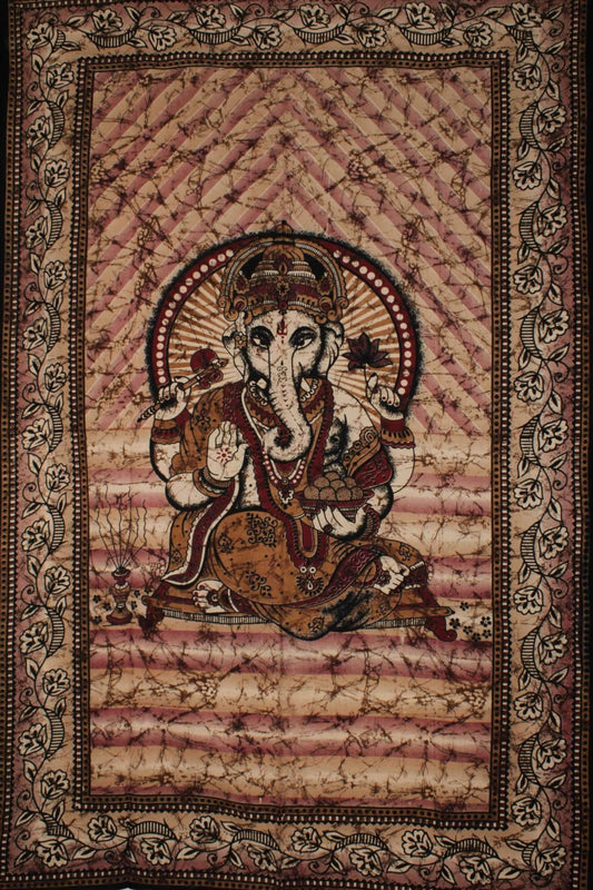 Ganesha Lotus Tapestry Twin Batik Tie Dye Wall Hanging