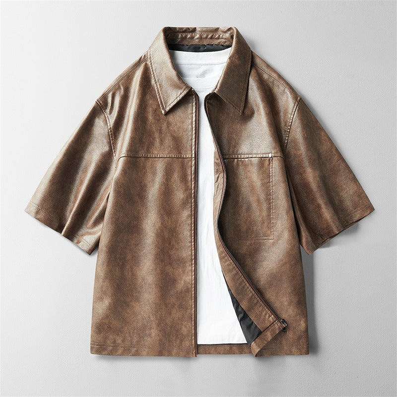 High Street Ins Style Leather Coat Short Sleeve Jacket