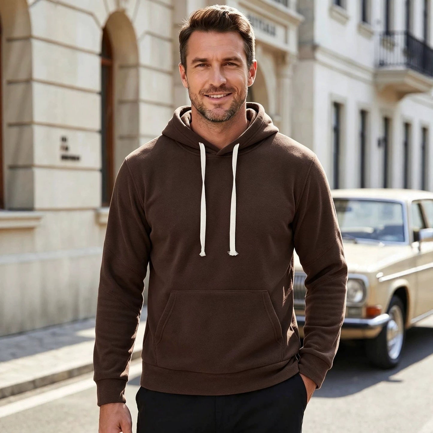 Mens Casual Sporty Loose-fit Hoodie With Pockets