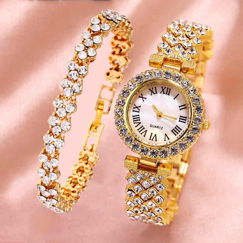 Fashionable Roman-Style Diamond-Encrusted Womens Watch