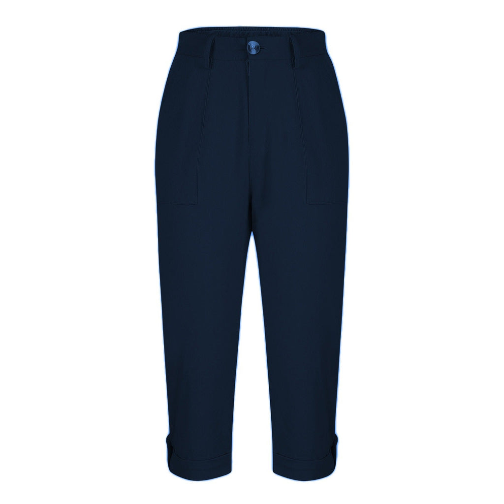 Cross-border Women's Solid Color Workwear Pants Waist Button Pants Ear Design Pants Leg Curled Women's Cropped Pants