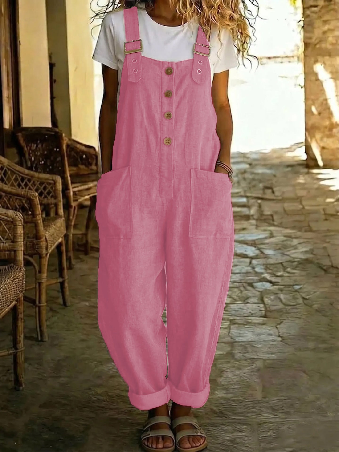 Women's Vintage High-Waist Straight-Leg Overalls – Sleeveless Suspender Jumpsuit