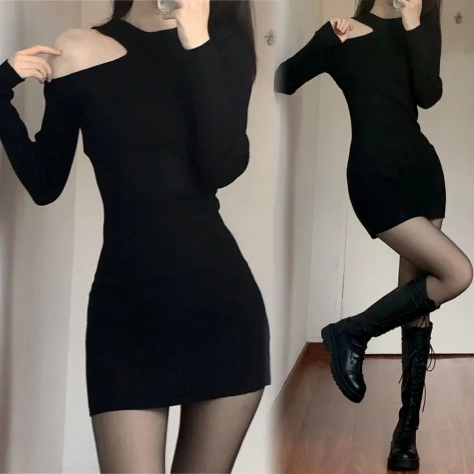 Bodycon Sheath Dress With Off The Shoulder Knit Design