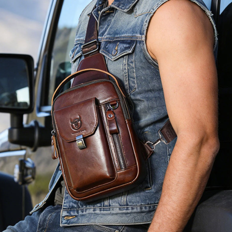 Mens Cowhide Shoulder Crossbody Bag
