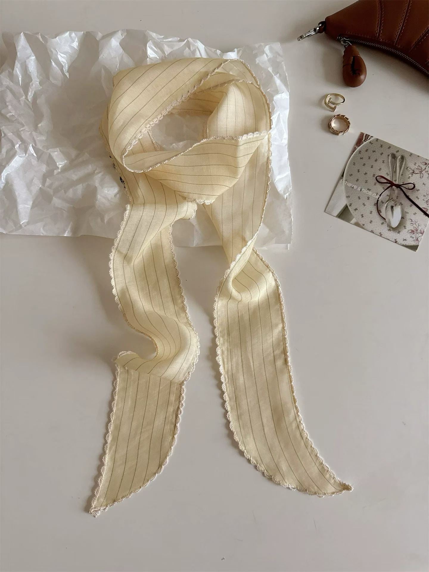 Korean-style Retro Floral Long Silk Scarf