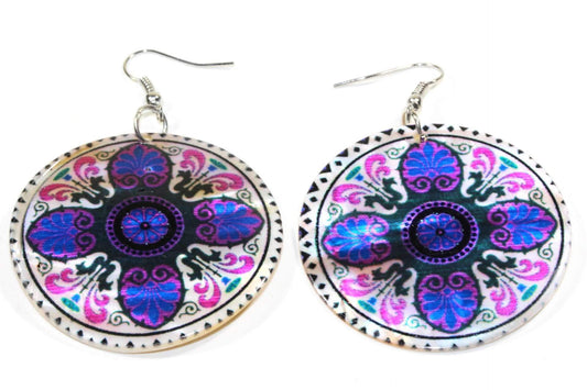 Boucles d'oreilles artisanales Chakra Mandala en nacre, 2 pouces
