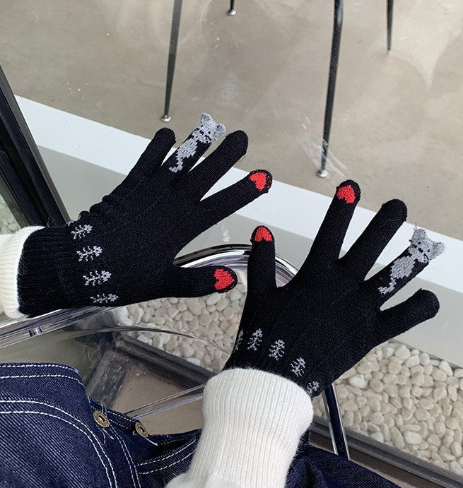 Winter Fingerless Knitted Gloves Touchscreen Warm Windproof