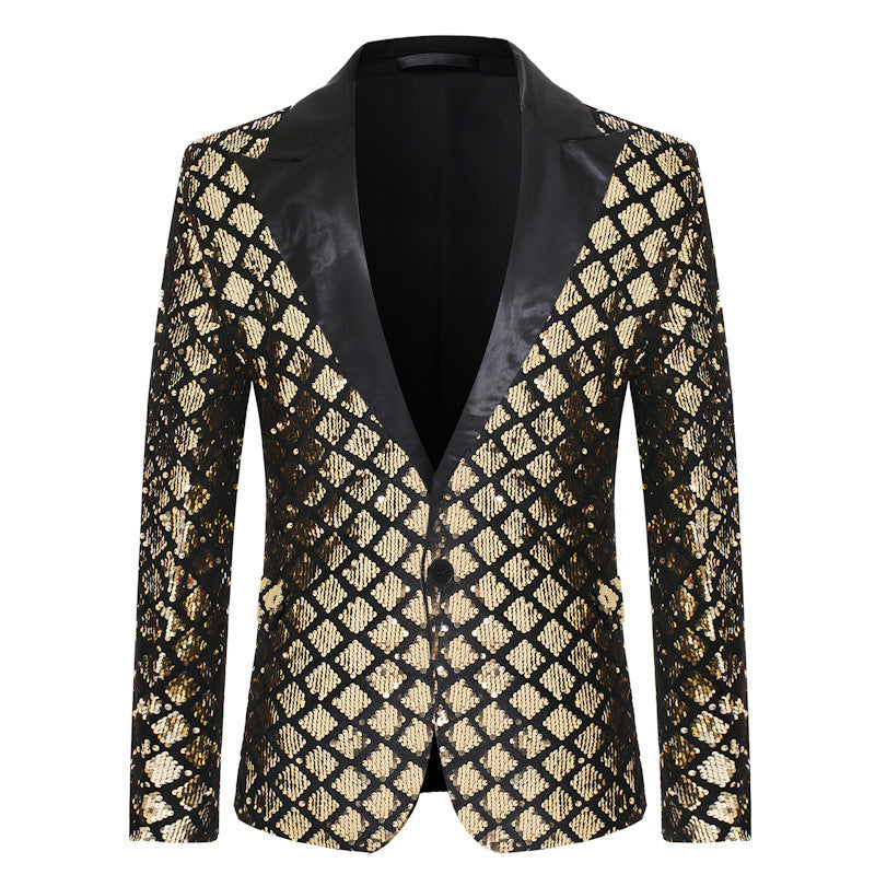 Stage Banquet Host Party Diamond-Shaped Sequin Suit Tuxedo Coat