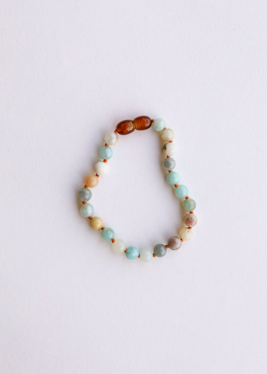 Cheville ou bracelet de perles en pierre précieuse d'amazonite naturelle
