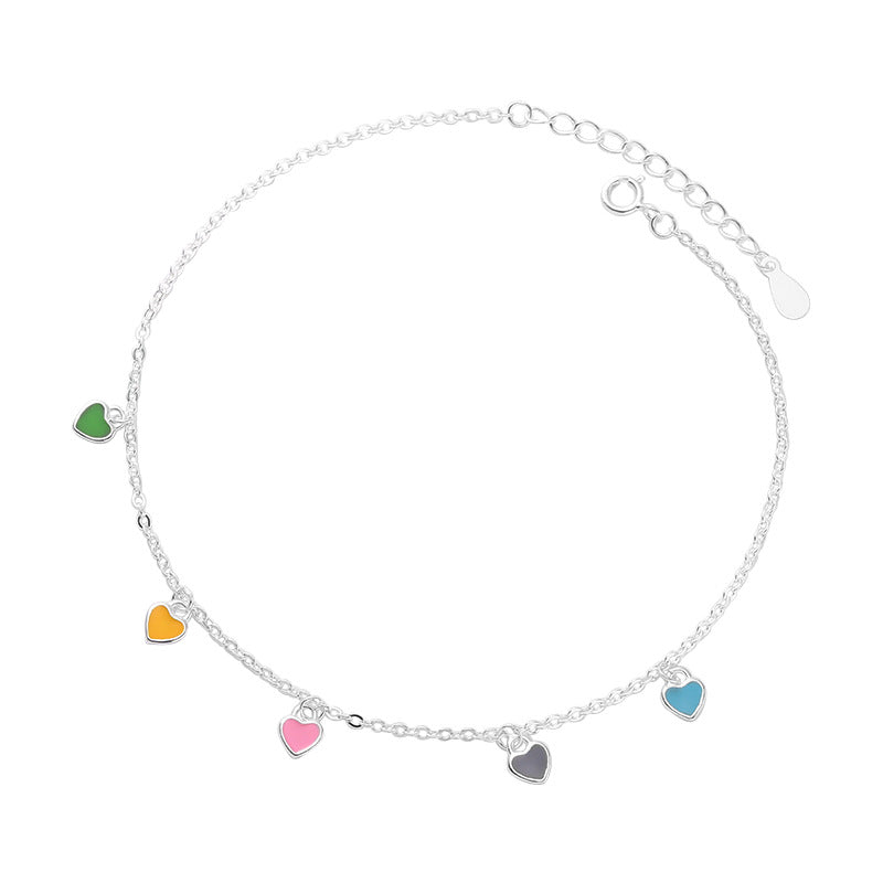 925 Sterling Silver Colorful Heart Oil-Drop Anklet For Women