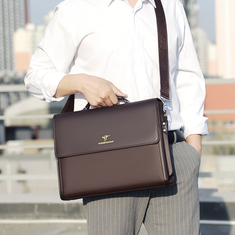 Men's Horizontal Leather Portable Briefcase