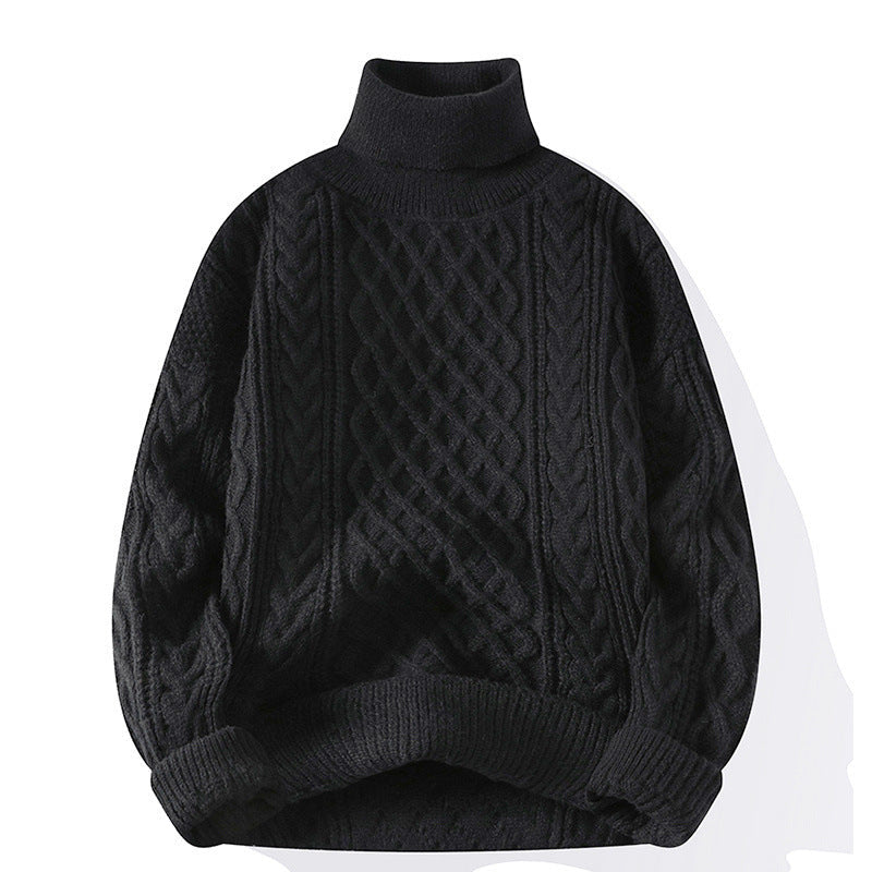 Round-neck High-neck Fleece-lined Solid-color Sweater