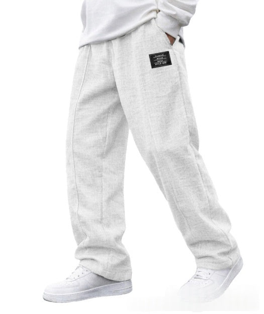 Mens Casual Embroidered-logo Drawstring Loose-fit Elastic-waist Pants With Pockets