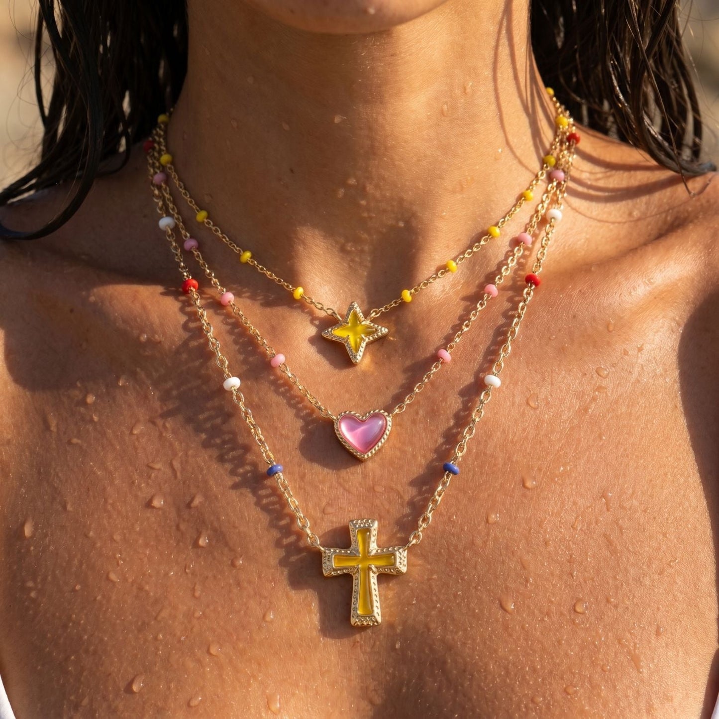 Geometric Irregular Cross And Heart Necklace