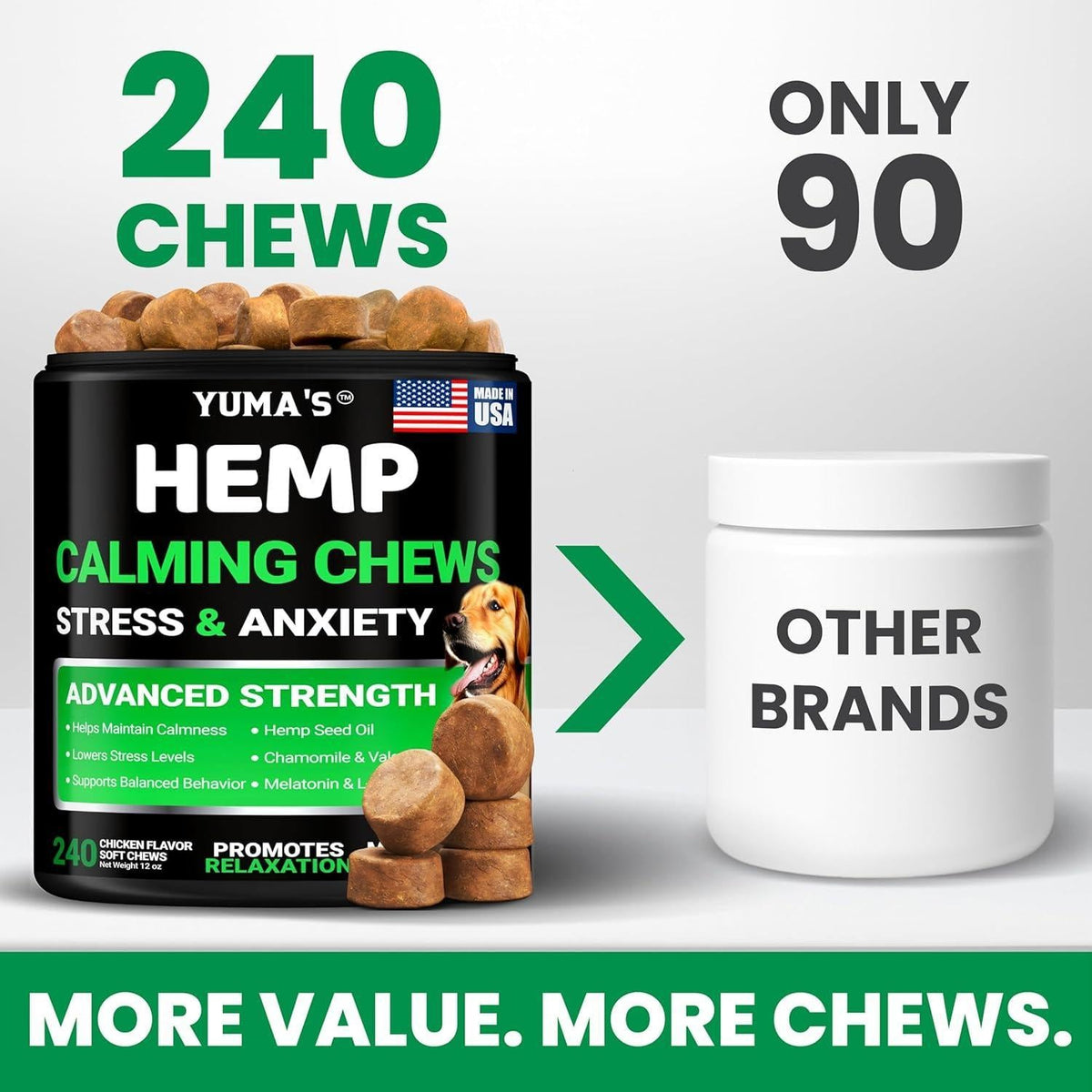 Hemp Calming Chews for Dogs 240 Count Anxiety Relief Melatonin & Chamomile
