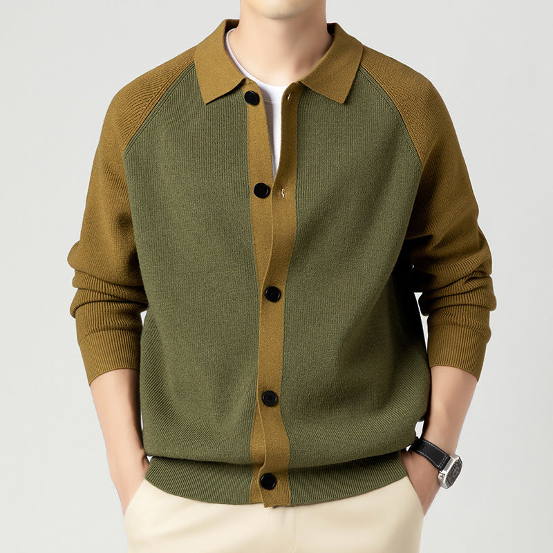 Mens Fallwinter Polo-neck Knitted Cardigan Sweater