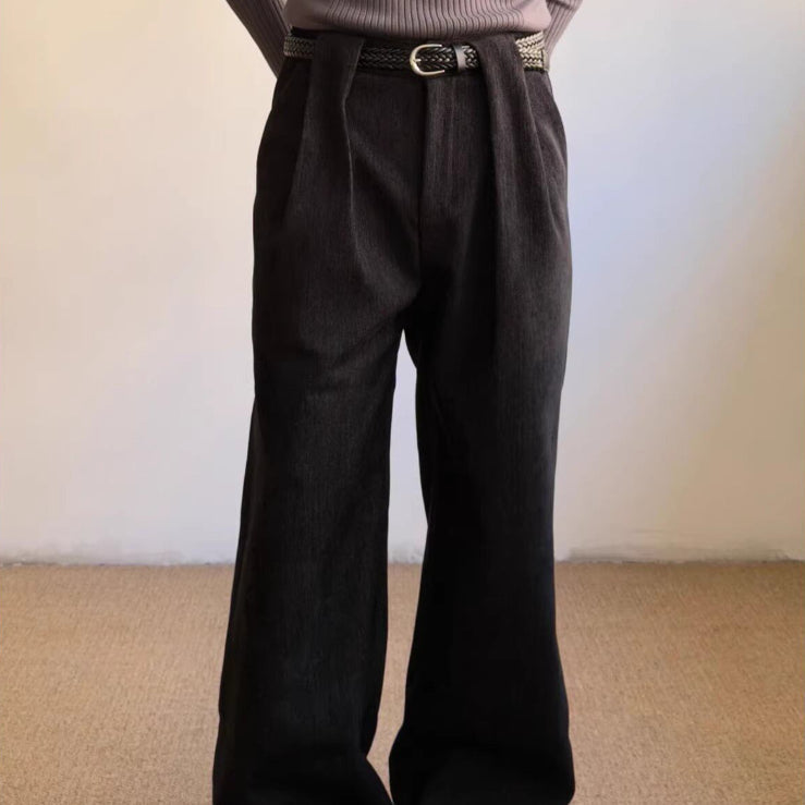 American-style Retro Pleated Thickened Wool Casual Suit Pants