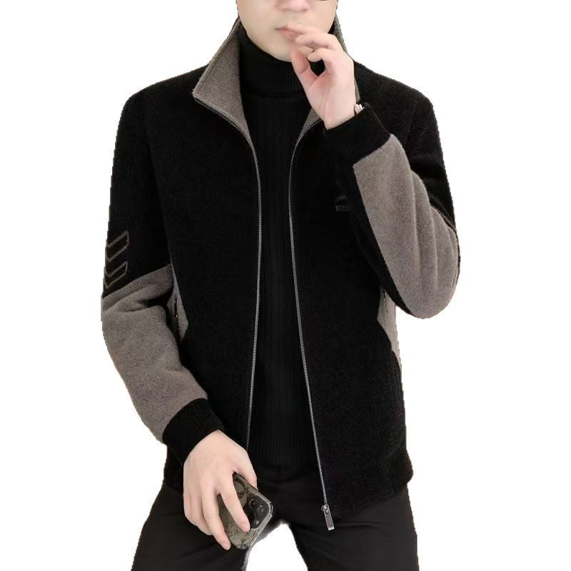 Mens Stand-Neck Jacket With Fleece Lining And Thickened Outerwear
