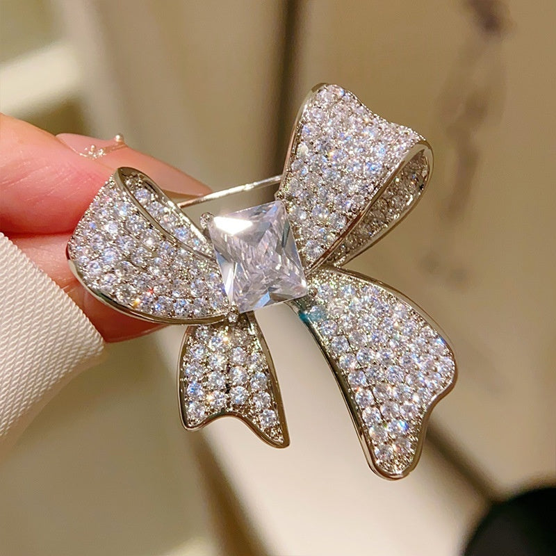 Light-luxury High-end Full-diamond Bow Brooch