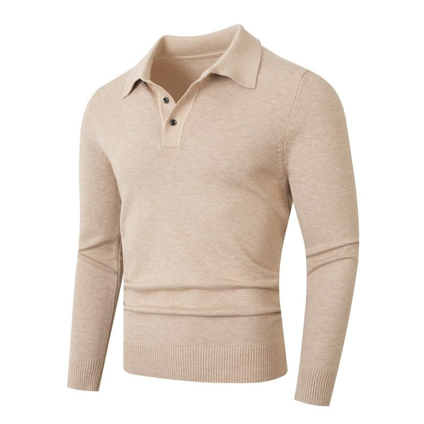 Fashionable Lapel-Neckline Buttoned Casual Pullover Base-Layer Knit Sweater