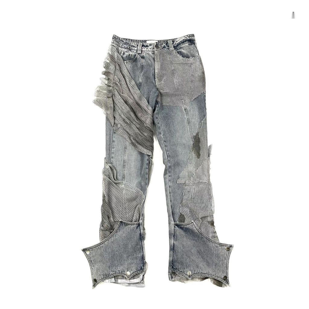 Desert Camouflage Mesh Washed And Worn Bat Jeans Couple