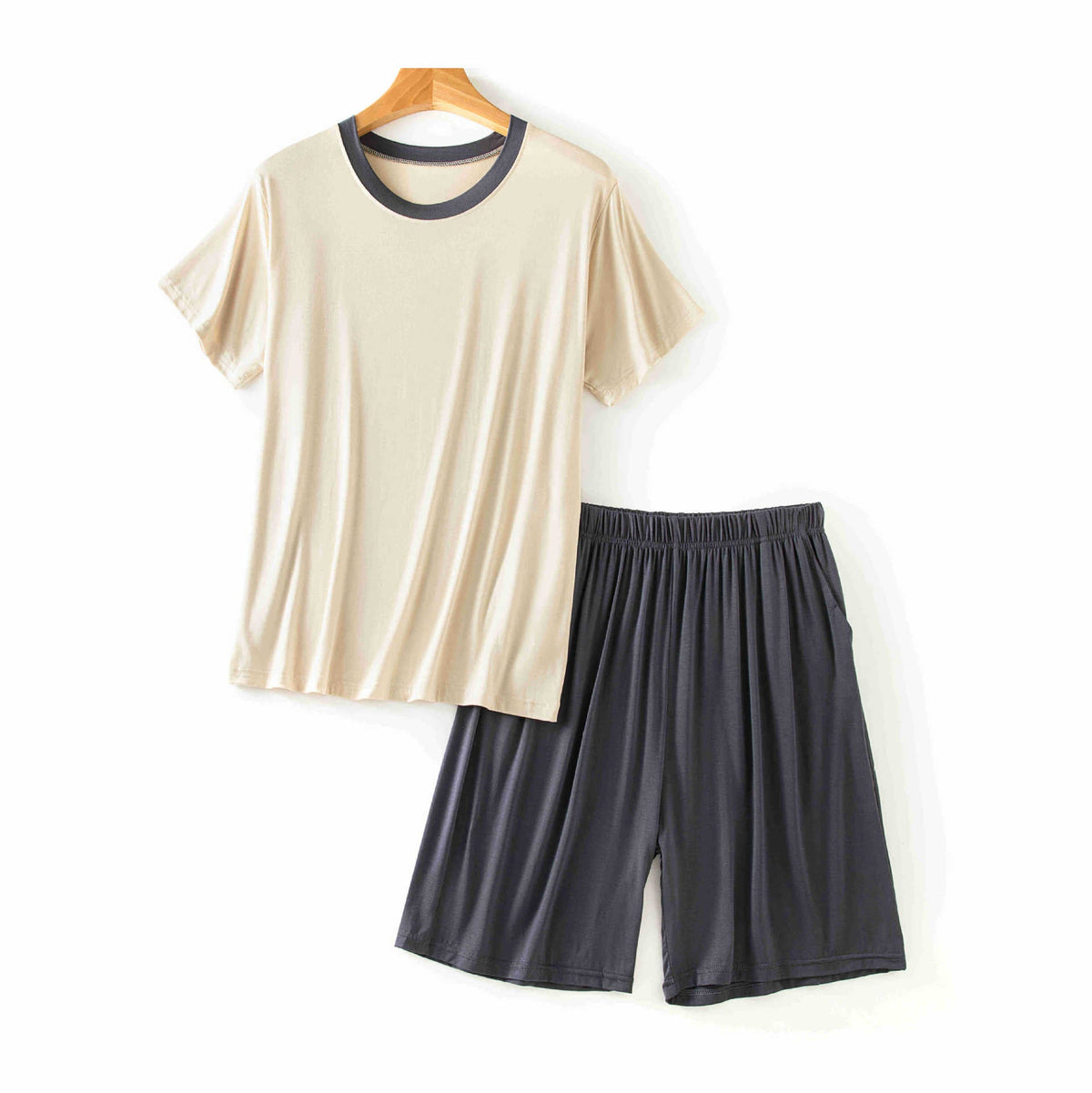 Modal Men's Round Neck Short Sleeve Suit Summer Casual