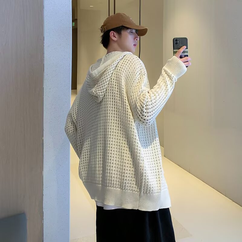 Mens Hollow-out Knit Cardigan With A Designer Touch