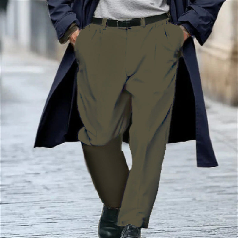 Mens Business Formal Solid-Color New-Style Outdoor Street-Style Straight-Leg Suit Trousers