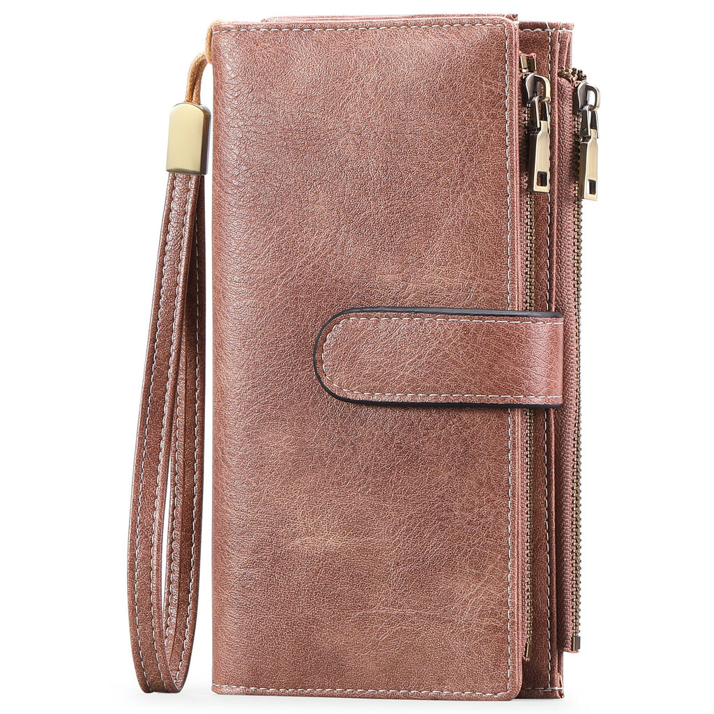 Womens Long Wallet Multi-functional Vintage Tri-fold Purse