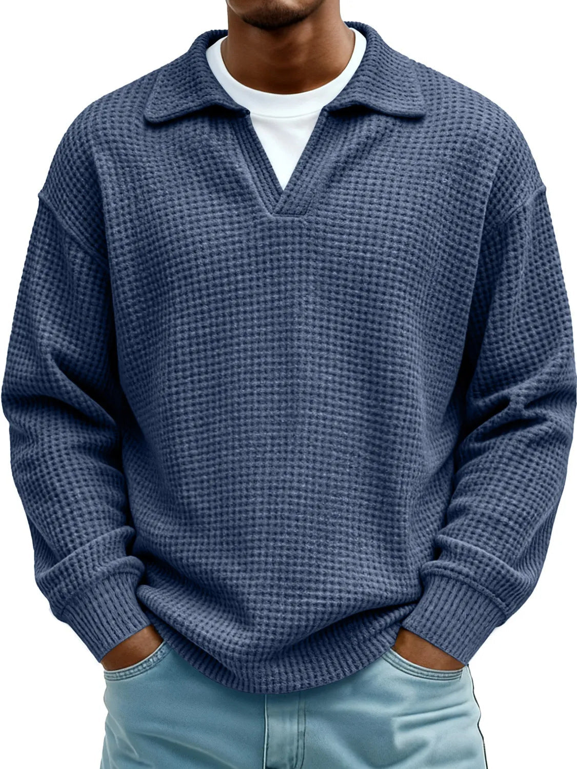 Waffle-Paneled Polo Shirt Mens Lapel Knitwear