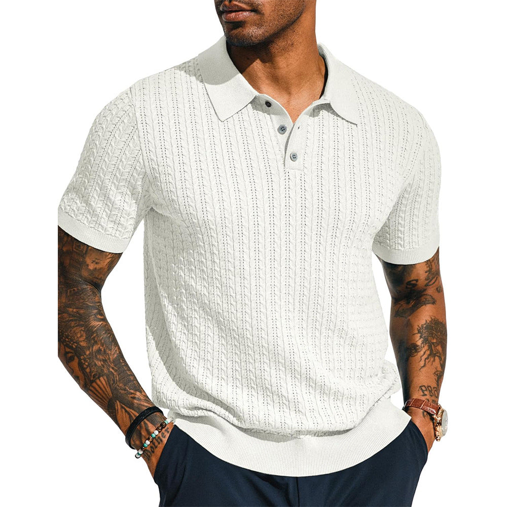 Mens Casual Knitted Shirt Summer Top With Short Sleeves