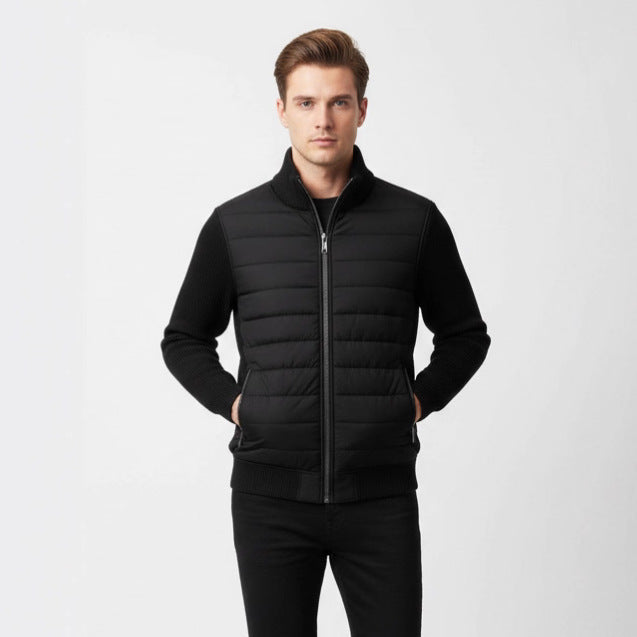 Stand-collar Patchwork Fashion Casual Zip-up Cardigan Cotton-padded Coat