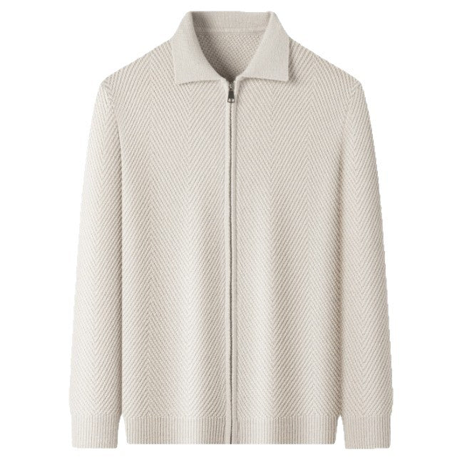 Solid-color Cardigan Zip-up Mens Jacket