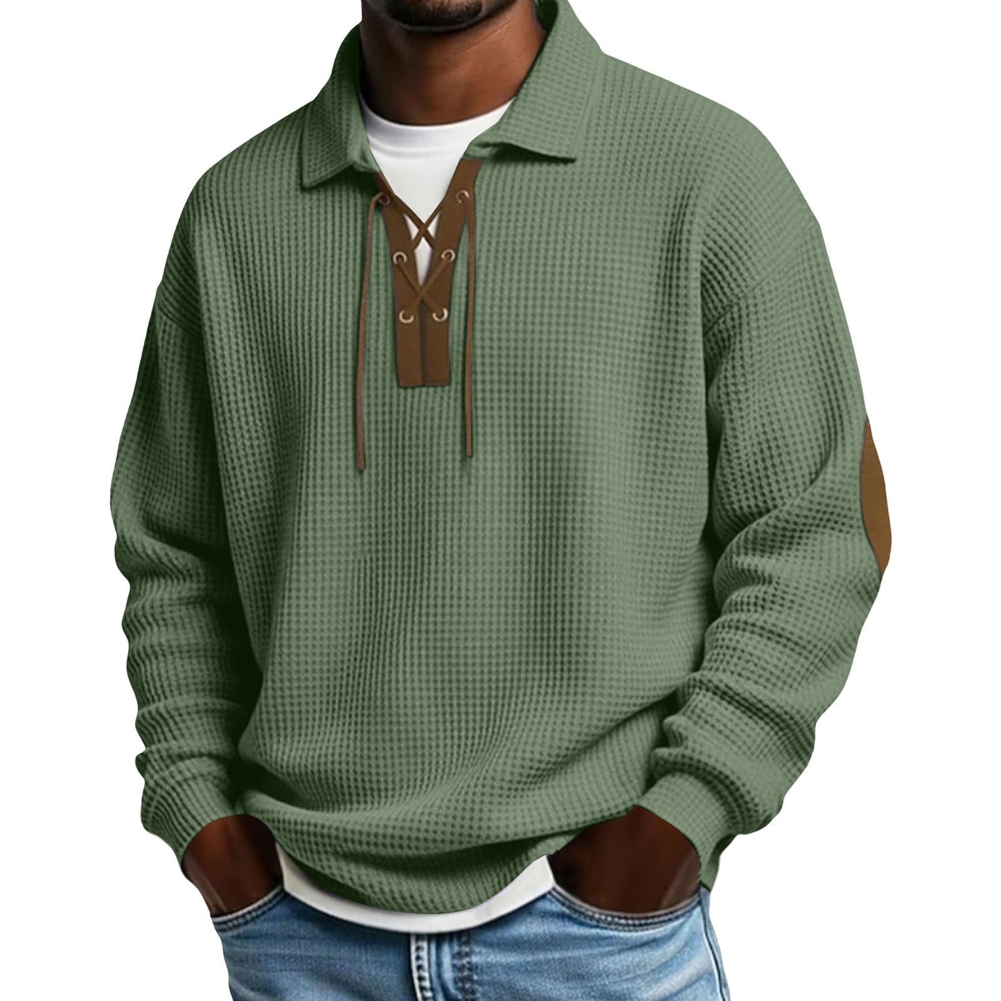 Mens Fashion Solid-Color Long-Sleeve Loose-Fit Sweatshirt